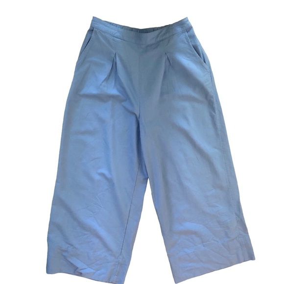 Free People Pleated High Waisted Wide Leg Crop Pant Sz. M Blue Beachy Baggy - Picture 1 of 8